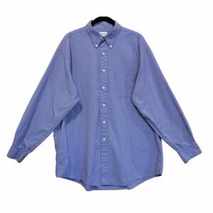 Brooks Brothers Button Down Shirt Mens Large Blue White Check Cotton Relaxed Fit